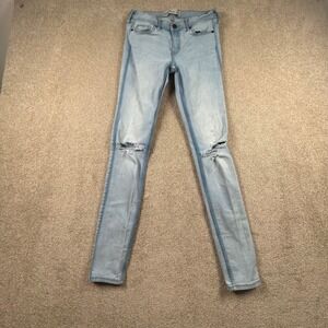 Abercrombie & Fitch Super  Jeans Light Wash Distressed Ripped Womens 0R 25x31